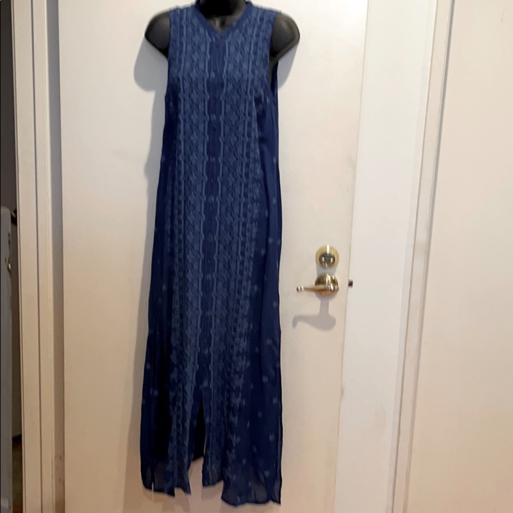 Johnny Was  Sz sm Long Blue  Embroidered Dress